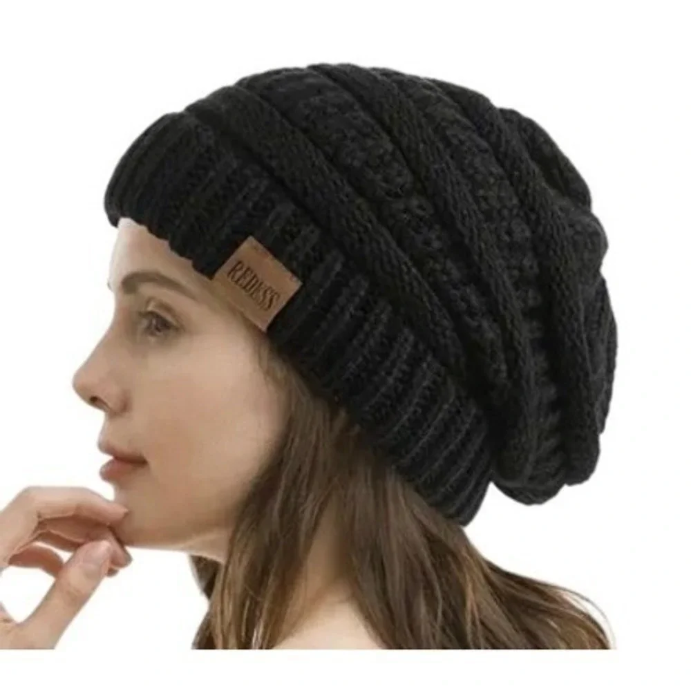 Unisex Slouchy Chunky Soft Warm Fleece Lined Beanie Hat‎ Cap Gray OS Outdoor